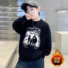 批发儿童男童2025新款圆领加绒卫衣秋冬中大童男孩韩版长袖套头上衣