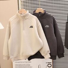 儿童男童加绒卫衣秋冬2025新款半拉链奥粒绒男孩冬季上衣保暖加厚