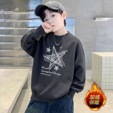 童装男童长袖圆领加绒卫衣秋冬2025新款中大童男孩韩版春秋上衣