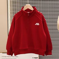 马年拜年服男童加绒卫衣秋冬款2026新款中大童奥粒绒加绒加厚卫衣