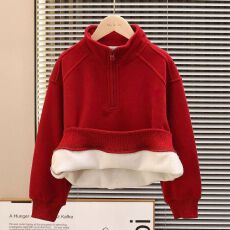 拜年服光版#不退不换#一件起批#半拉链高领奥粒绒保暖儿童卫衣