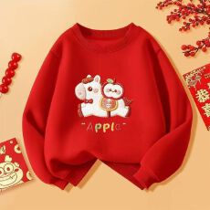 批发男童拜年服2026新年红色本命年加绒保暖卫衣秋冬季男孩上<b class='q'>衣服</b>宝宝