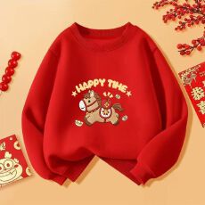 批发<b class='q'>儿童</b>装男童红色卫衣2026春秋新款马年本命年拜年服圆领打底上衣潮