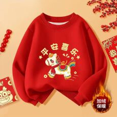 批发男<b class='q'>童</b><b class='q'>加绒</b>红<b class='q'>色</b>卫衣2025冬装新款儿<b class='q'>童</b>马年拜年服<b class='q'>中大</b><b class='q'>童</b>本命年衣服潮