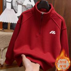 马年拜年服男童加绒卫衣秋冬款2026新款中大童奥粒绒加绒加厚卫衣