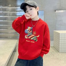 批发<b class='q'>儿童</b>红色拜年服卫衣2026新款男童冬季马年加绒上衣中国风T恤潮