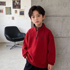 儿童加绒卫衣秋冬2025新款奥粒绒半拉链立领中大童洋气长袖上衣