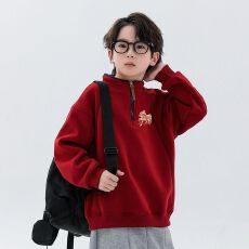 批发<b class='q'>儿童</b>红色小马加绒卫衣2026新款过年男童秋冬喜庆<b class='q'>演出服</b>男孩上衣厚
