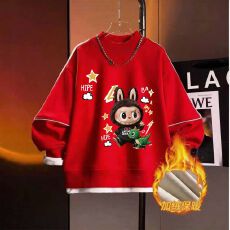 批发儿童<b class='q'>男</b>童<b class='q'>拼</b>接<b class='q'>红色</b><b class='q'>卫衣</b>秋冬2026新款上衣加绒拜年加厚冬季洋气<b class='q'>男</b>孩