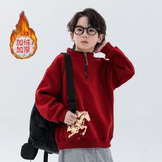 童装男童加绒卫衣秋冬2026新款洋气儿童半拉链立领保暖上衣男孩潮