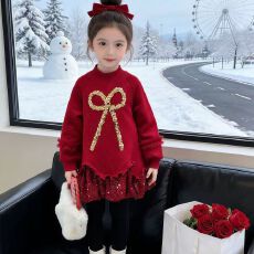 批发<b class='q'>女童</b>加<b class='q'>绒</b>连衣裙女孩新款红色卫衣裙女宝洋气过年衣服儿童亮片<b class='q'>裙子</b>