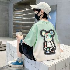 批发扎染短袖男童纯棉t恤新款中大童夏季洋气女童男孩渐变上衣儿童装