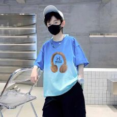 批发扎染短袖<b class='q'>男童</b>纯<b class='q'>棉</b>t恤新款中大童夏季洋气女童男孩渐变上衣儿童装