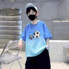 批发潮流<b class='q'>男童</b>短<b class='q'>袖</b>T恤2026新款中大童夏季男孩渐变扎染纯棉上衣学生t恤