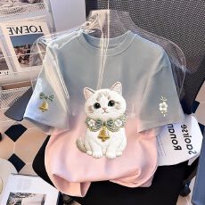 批发新款夏季女童纯棉短袖渐变T恤2026中大童女孩可爱印花卡通上衣t恤