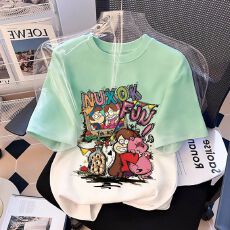 批发夏季新款女童纯棉短袖T恤2026中大童女孩纯棉渐变扎染印花上衣t恤