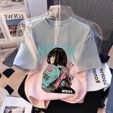 批发扎染短袖女童纯棉t恤新款中大童2026夏洋气女孩渐变上衣儿童装T恤