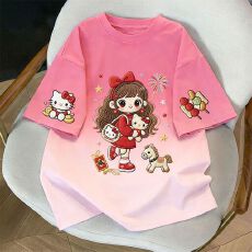 批发<b class='q'>女</b><b class='q'>童</b><b class='q'>纯棉</b><b class='q'>短袖</b>T恤2026新款休闲中<b class='q'>大</b><b class='q'>童</b>夏季<b class='q'>女</b>孩可爱渐变百搭上衣