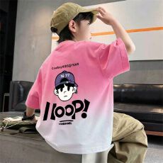 批发男童短袖夏季中大童2026新款儿童<b class='q'>嘻哈</b>扎染半袖夏装衣服男孩上衣潮