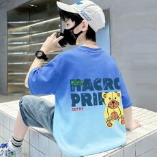 批发男童短袖夏季中大童2026新款儿童<b class='q'>嘻哈</b>扎染半袖夏装衣服男孩上衣潮