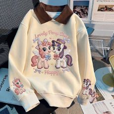 女童卫衣春秋款2026新款中大童洋气POLO衫女孩儿童春装卡通上衣