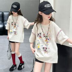 女童夏季短袖2026新款洋气儿童卡通印花半袖夏装可爱T恤宽松上衣