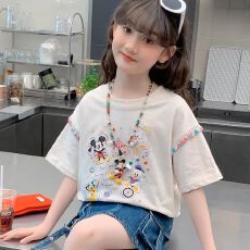 女童韩版童装儿童短袖夏季T恤时髦2026年新款休闲卡通印花上衣
