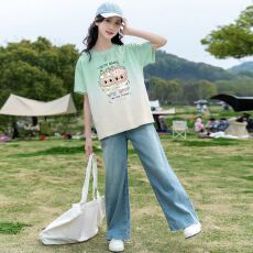 扎染短袖女童纯棉t恤新款中大童夏季洋气女孩渐变上衣儿童装T恤