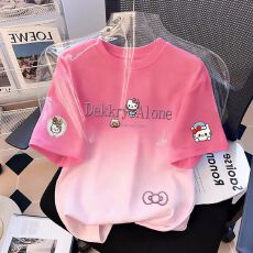 批发可爱卡通洋气小猫印花2026夏季新款女童纯棉扎染短袖T恤休闲上衣