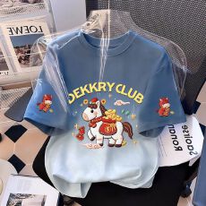 女童短袖纯棉T恤夏季仿刺绣新款儿童可爱扎染中大童韩版宽松上衣