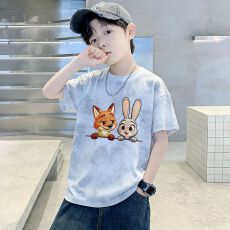 男童短袖纯棉T恤2026新款中大童夏季潮男孩渐变上衣童装扎染棉t恤