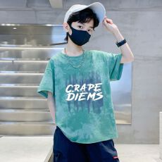中大童渐变百搭圆领短袖2026新款夏季男孩帅气扎染男童纯棉t恤