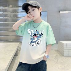 批发男童短袖纯棉T恤2026新款中大童夏季潮男孩渐变上衣童装扎染棉t恤