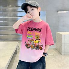 男童短袖纯棉T恤2026新款中大童夏季潮男孩渐变上衣童装扎染棉t恤