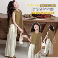 批发2026超火夏装一整套女新款不规则马甲叠穿宽松阔腿裤<b class='q'>休闲</b>两件套装