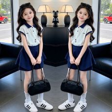 批发女童夏季学院风套装百搭新款女孩polo衫裤裙两件套儿童<b class='q'>运动</b>服夏装