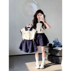 批发女童夏季学院风套装百搭新款女孩polo衫裤裙两件套儿童<b class='q'>运动</b>服夏装