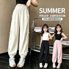 批发爆款女童裤子夏季薄2026新款中大童阔腿蝴蝶结女孩冰丝防蚊裤潮