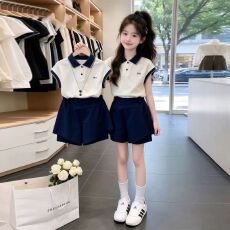 批发女<b class='q'>童</b><b class='q'>套装</b><b class='q'>202</b>6新款夏季儿<b class='q'>童</b>时尚洋气裙裤<b class='q'>中大</b><b class='q'>童</b>polo短袖T恤两件套