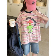 女童条纹t恤短袖夏季纯棉2026新款潮牌儿童半袖上衣女孩大童夏装
