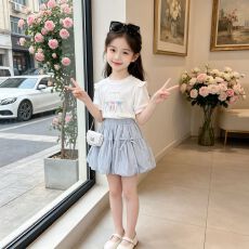 女大童夏季休闲套装2026新款儿童甜美小女孩短袖蝴蝶结裤裙潮外穿