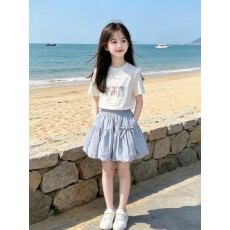 批发<b class='q'>女童</b>夏<b class='q'>套</b>装2026新款儿童夏季短袖T恤大童独特漂亮花苞裙裤两件套