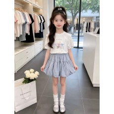 批发<b class='q'>童装女童</b>夏季套装2026新款女孩短袖t恤儿童花苞裙裤薄<b class='q'>短裙</b>