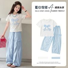 女童夏装套装2026新款儿童短袖T恤女孩巨好看韩系薄款长裤两件套