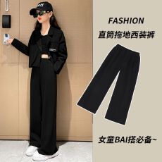批发女童春季休闲西装阔腿裤中大童秋装时尚直筒长裤儿童高腰显瘦裤子