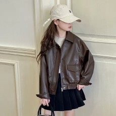 女童皮衣外套春秋2026新款儿童中大童女孩冬季常规内里皮夹克上衣