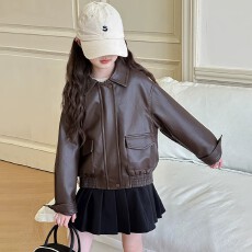 女童皮衣外套春秋2026新款儿童中大童女孩冬季常规内里皮夹克上衣