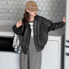 童装女童春秋装皮衣外套2026中大童韩版洋气时尚PU皮夹克儿童衣服