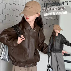 女童上装春秋季男童2026新款复古显瘦百搭潮酷机车皮衣夹克外套