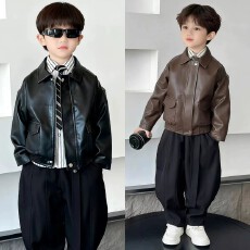 男童春秋男宝皮衣外套2026新款潮帅气时髦儿童棒球服春装男孩童装